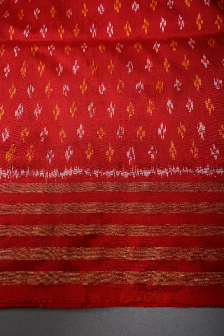 Red Pochampally Ikkat Pure Silk Saree with Bharatanatyam Motifs and Tissue Stripes Border | SILK MARK CERTIFIED | SHOBITAM