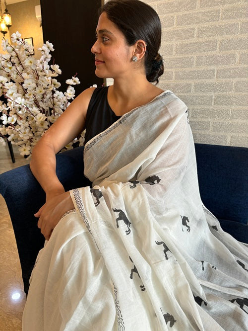 KalaGhoda -Hand Block Print Designer Cotton Saree | SHOBITAM