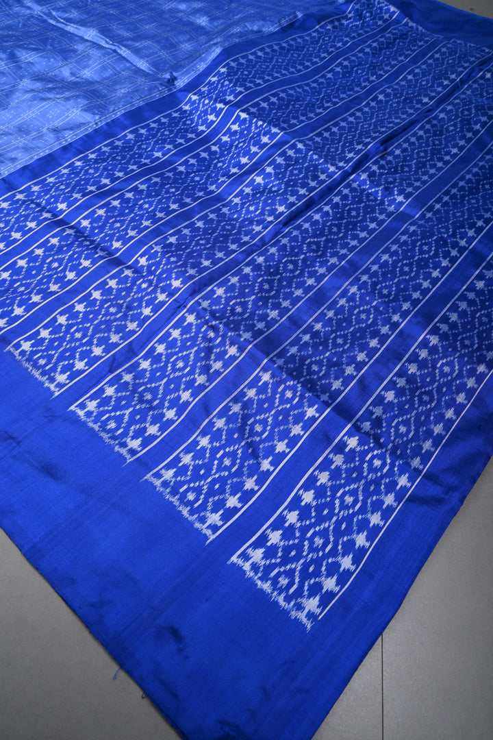 Periwinkle Pochampally Ikkat Pure Silk Saree with Brocade and Border | SILK MARK CERTIFIED | SHOBITAM