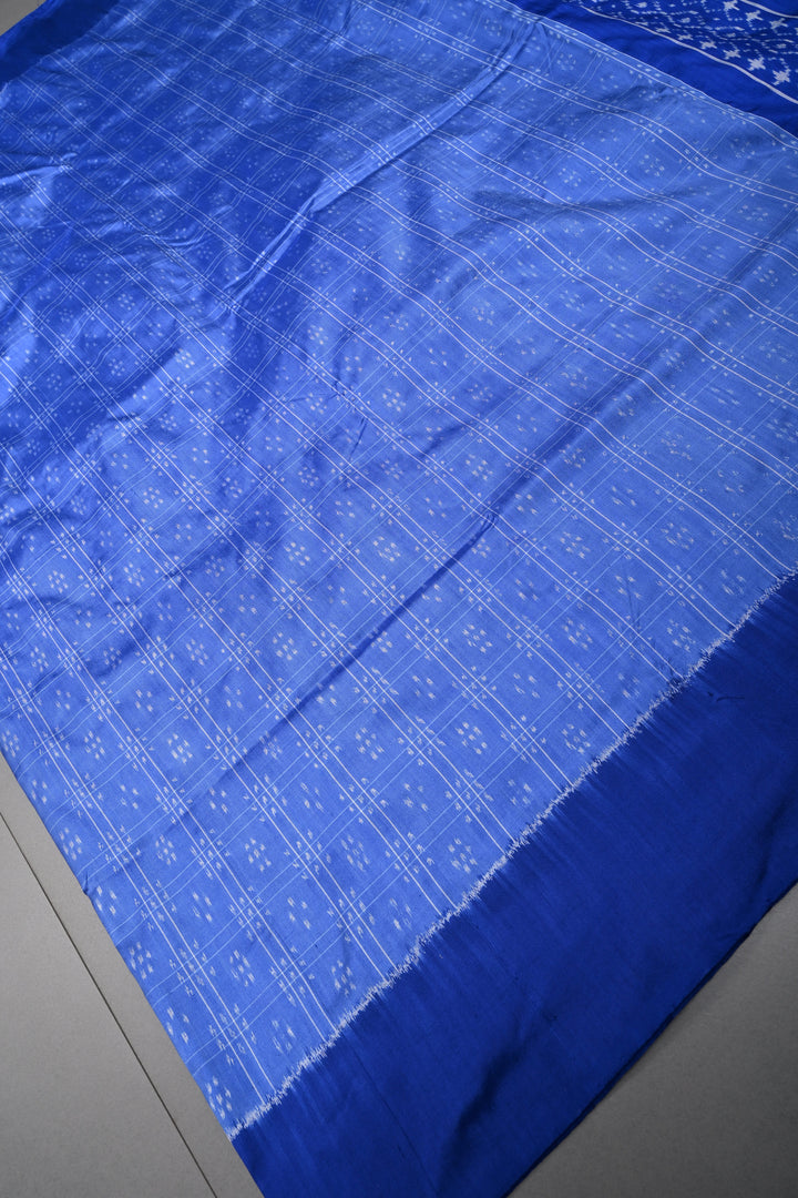 Periwinkle Pochampally Ikkat Pure Silk Saree with Brocade and Border | SILK MARK CERTIFIED | SHOBITAM
