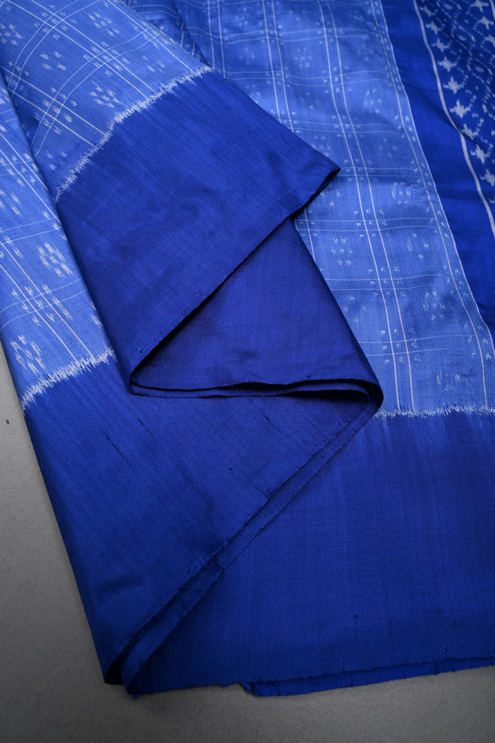 Periwinkle Pochampally Ikkat Pure Silk Saree with Brocade and Border | SILK MARK CERTIFIED | SHOBITAM