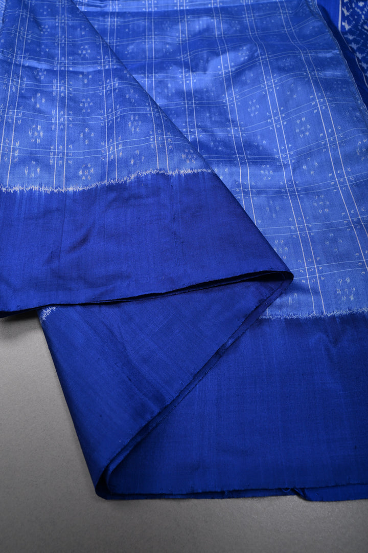 Periwinkle Pochampally Ikkat Pure Silk Saree with Brocade and Border | SILK MARK CERTIFIED | SHOBITAM