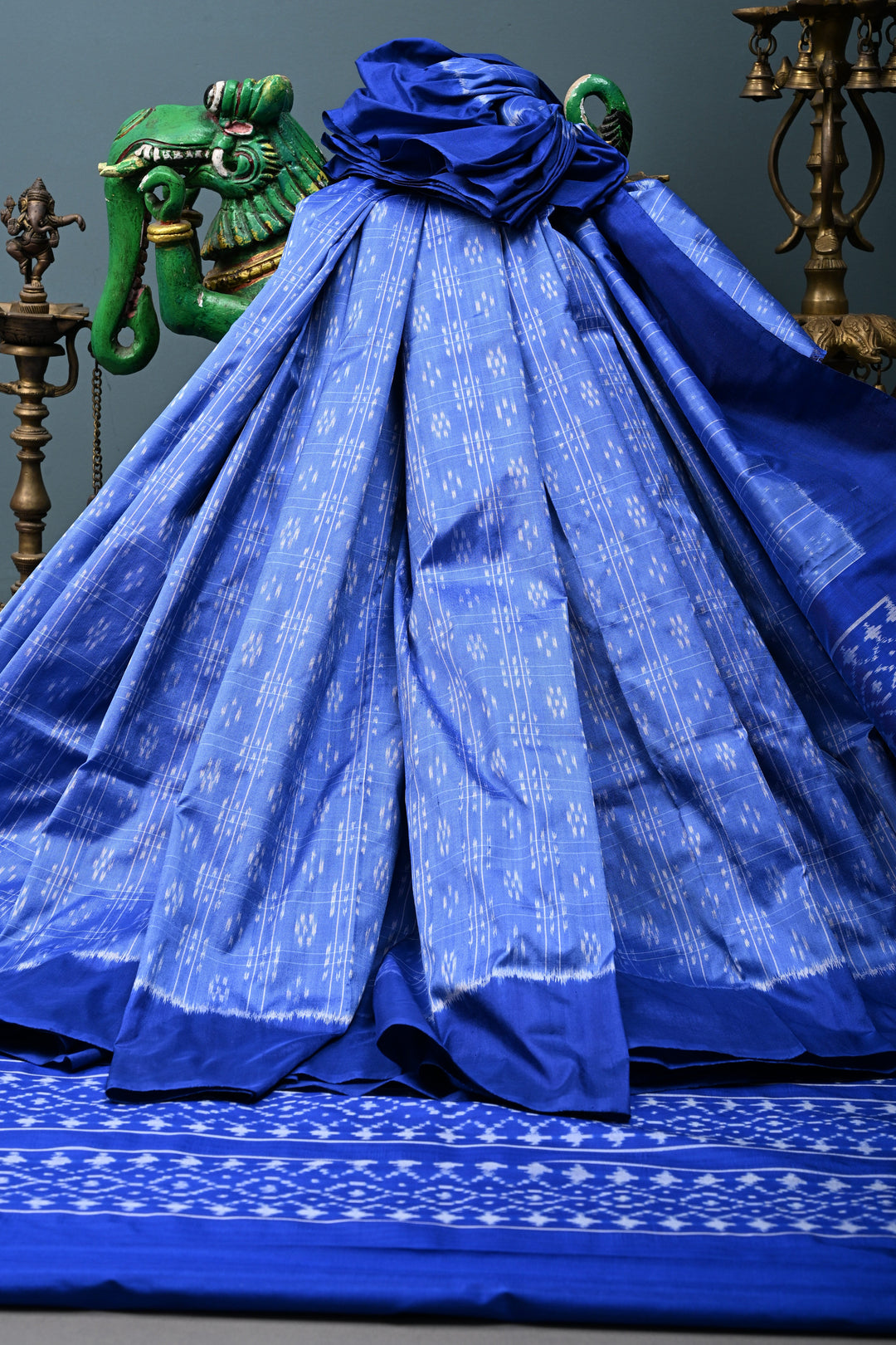 Periwinkle Pochampally Ikkat Pure Silk Saree with Brocade and Border | SILK MARK CERTIFIED | SHOBITAM