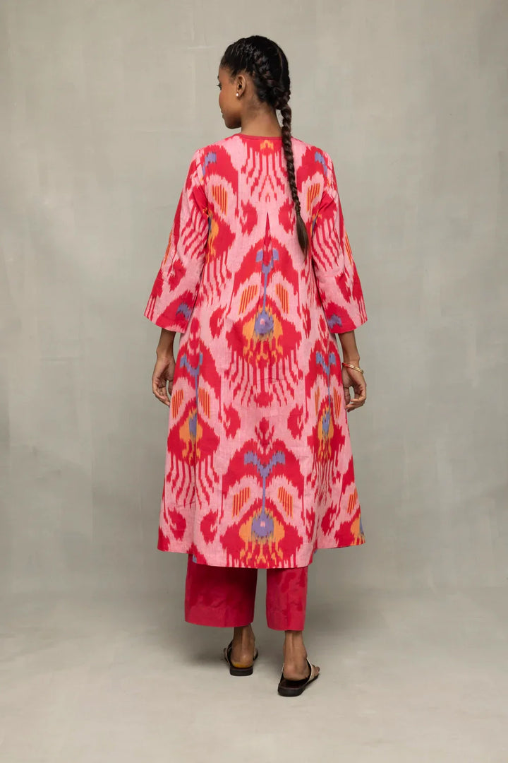 Handloom Pink Abstract Ikat Co-Ord Set | SHOBITAM