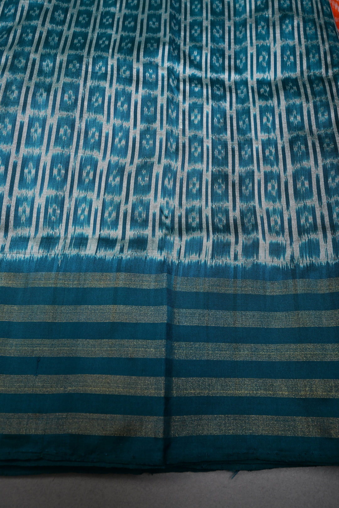 Orange Pochampally Ikkat Pure Silk Saree with Brocade and Contrast Tissue Border | SILK MARK CERTIFIED | SHOBITAM