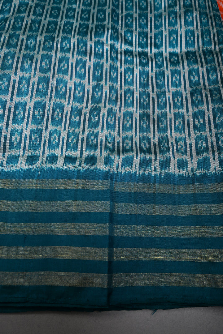 Orange Pochampally Ikkat Pure Silk Saree with Brocade and Contrast Tissue Border | SILK MARK CERTIFIED | SHOBITAM