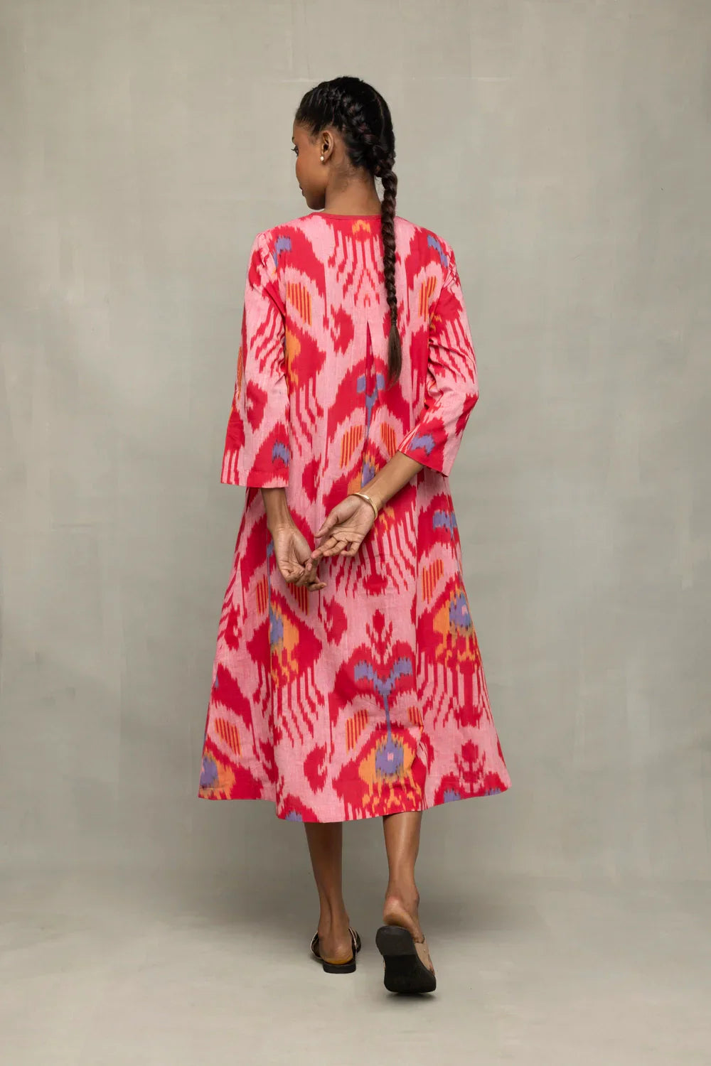 Handloom Pink Abstract Ikat Dress | SHOBITAM