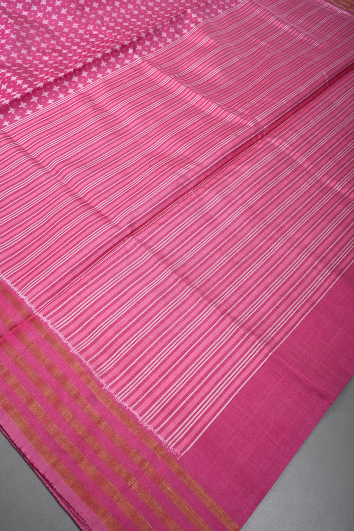 Pink Pochampally Ikkat Pure Silk Saree with Brocade and Zari Border | SILK MARK CERTIFIED | SHOBITAM
