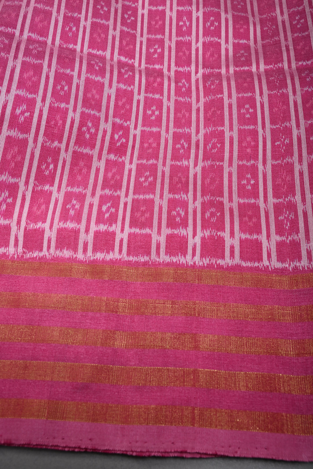 Pink Pochampally Ikkat Pure Silk Saree with Brocade and Zari Border | SILK MARK CERTIFIED | SHOBITAM