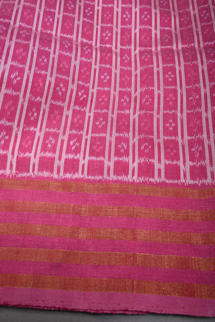 Pink Pochampally Ikkat Pure Silk Saree with Brocade and Zari Border | SILK MARK CERTIFIED | SHOBITAM