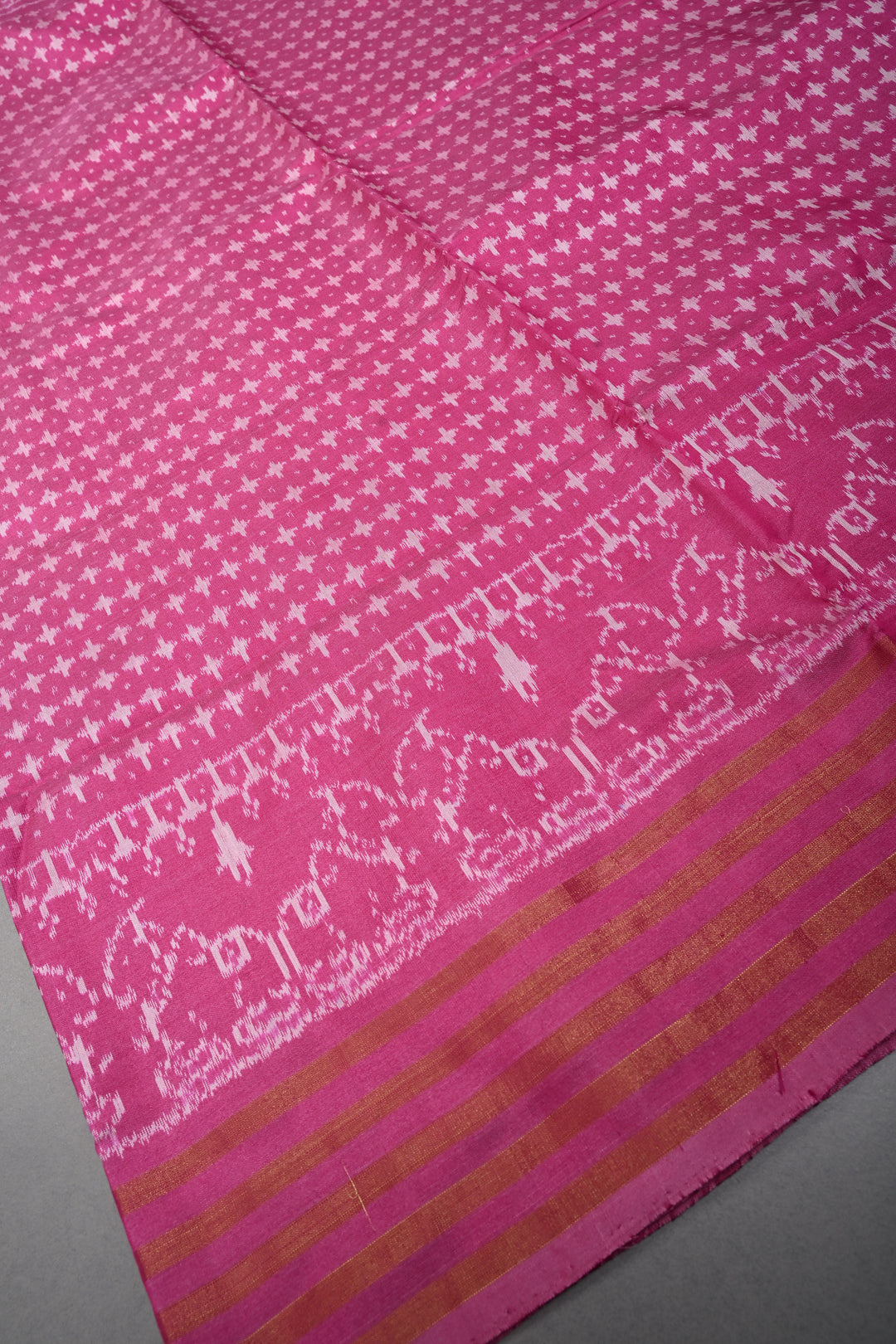 Pink Pochampally Ikkat Pure Silk Saree with Brocade and Zari Border | SILK MARK CERTIFIED | SHOBITAM