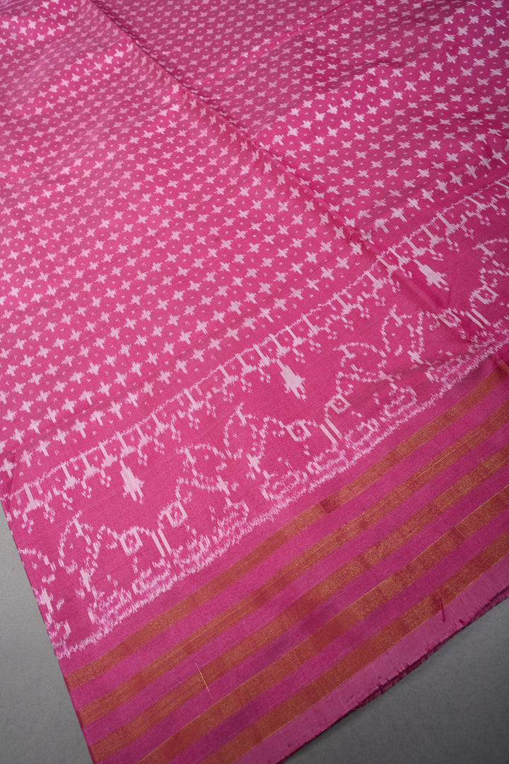 Pink Pochampally Ikkat Pure Silk Saree with Brocade and Zari Border | SILK MARK CERTIFIED | SHOBITAM