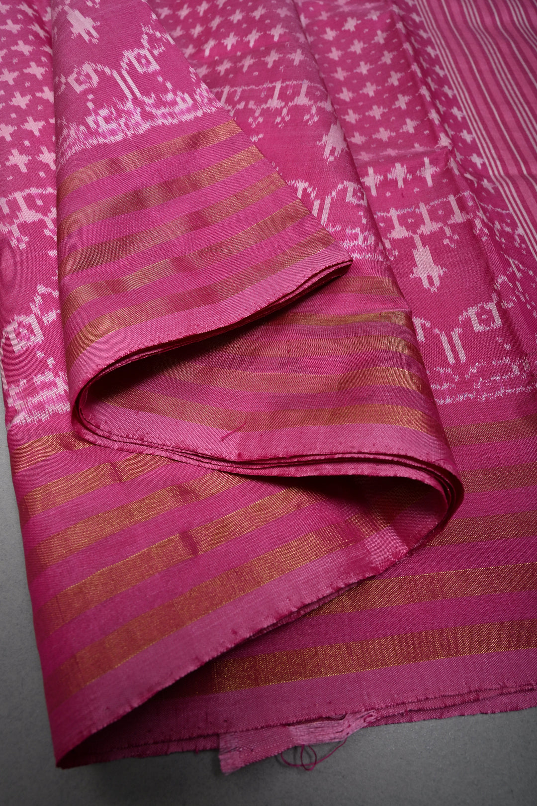 Pink Pochampally Ikkat Pure Silk Saree with Brocade and Zari Border | SILK MARK CERTIFIED | SHOBITAM