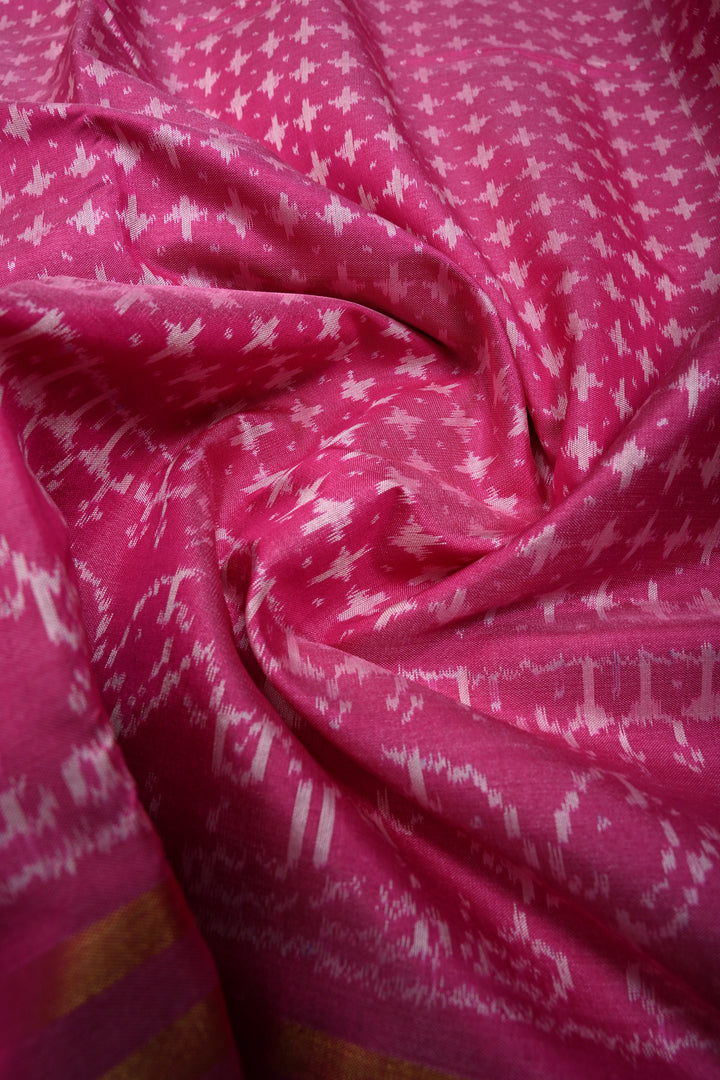 Pink Pochampally Ikkat Pure Silk Saree with Brocade and Zari Border | SILK MARK CERTIFIED | SHOBITAM