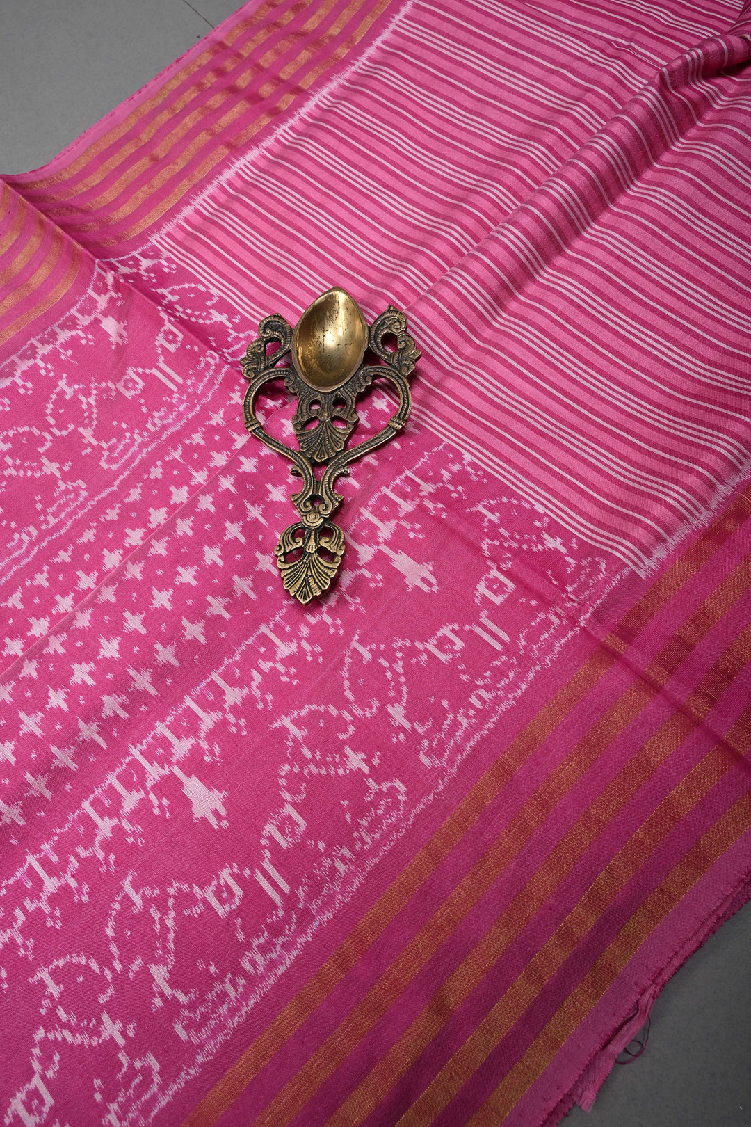 Pink Pochampally Ikkat Pure Silk Saree with Brocade and Zari Border | SILK MARK CERTIFIED | SHOBITAM