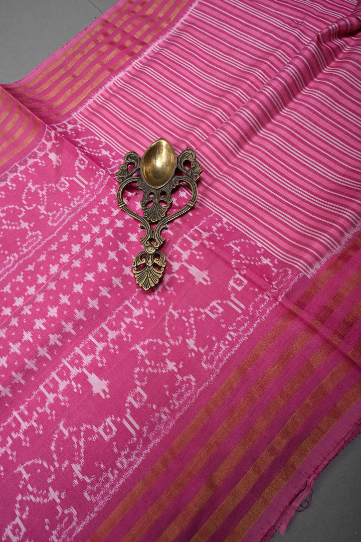 Pink Pochampally Ikkat Pure Silk Saree with Brocade and Zari Border | SILK MARK CERTIFIED | SHOBITAM