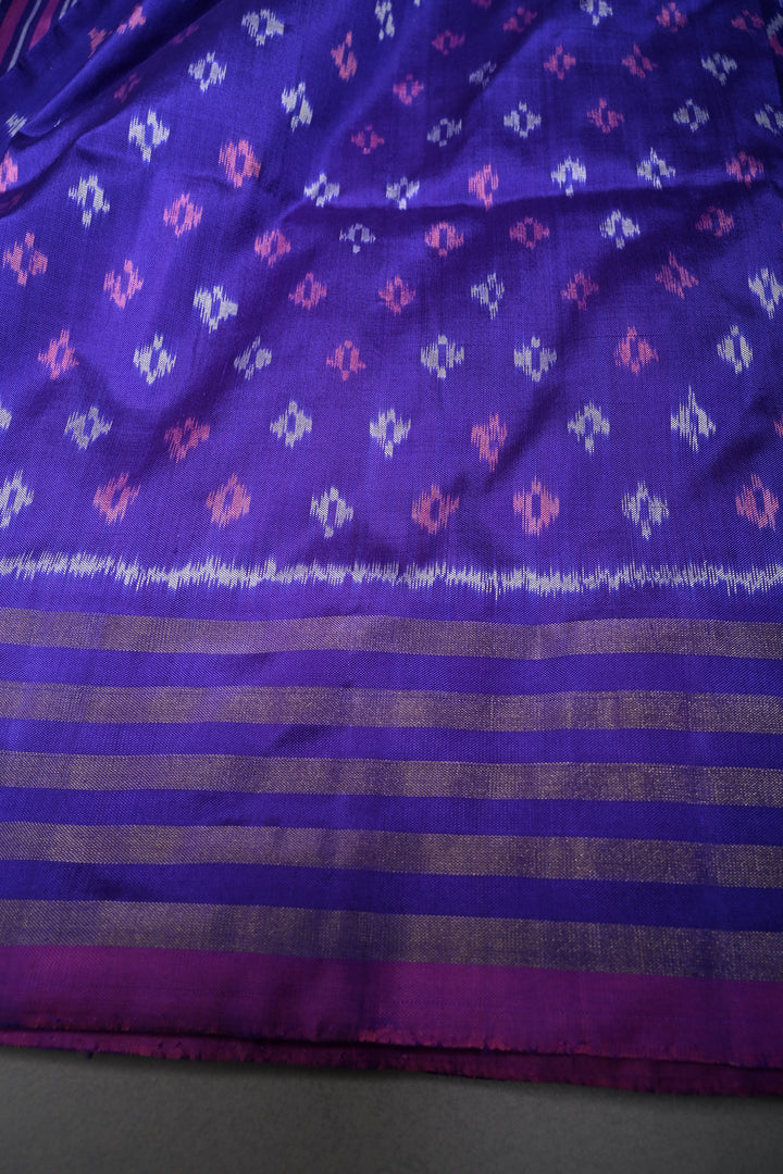 Purple Pochampally Ikkat Pure Silk Saree with Geometric Design and Tissue Stripes Border | SILK MARK CERTIFIED | SHOBITAM