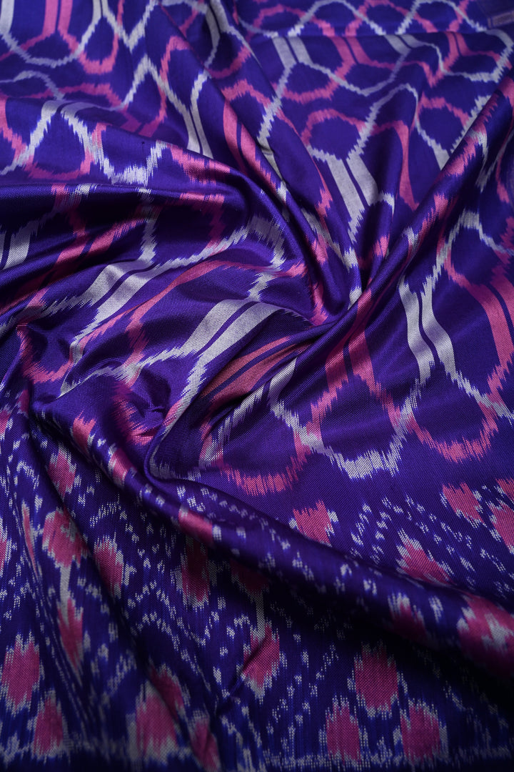 Purple Pochampally Ikkat Pure Silk Saree with Geometric Design and Tissue Stripes Border | SILK MARK CERTIFIED | SHOBITAM