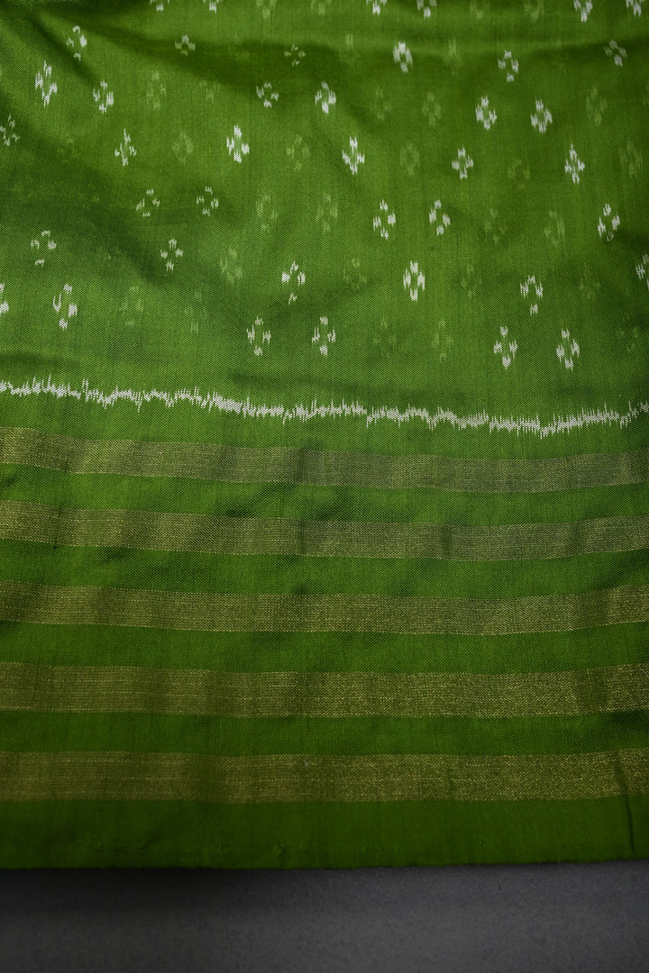 Mehendi Green Pochampally Ikkat Pure Silk Saree with Multiple Panel Design and Tissue Stripes Border | SILK MARK CERTIFIED | SHOBITAM
