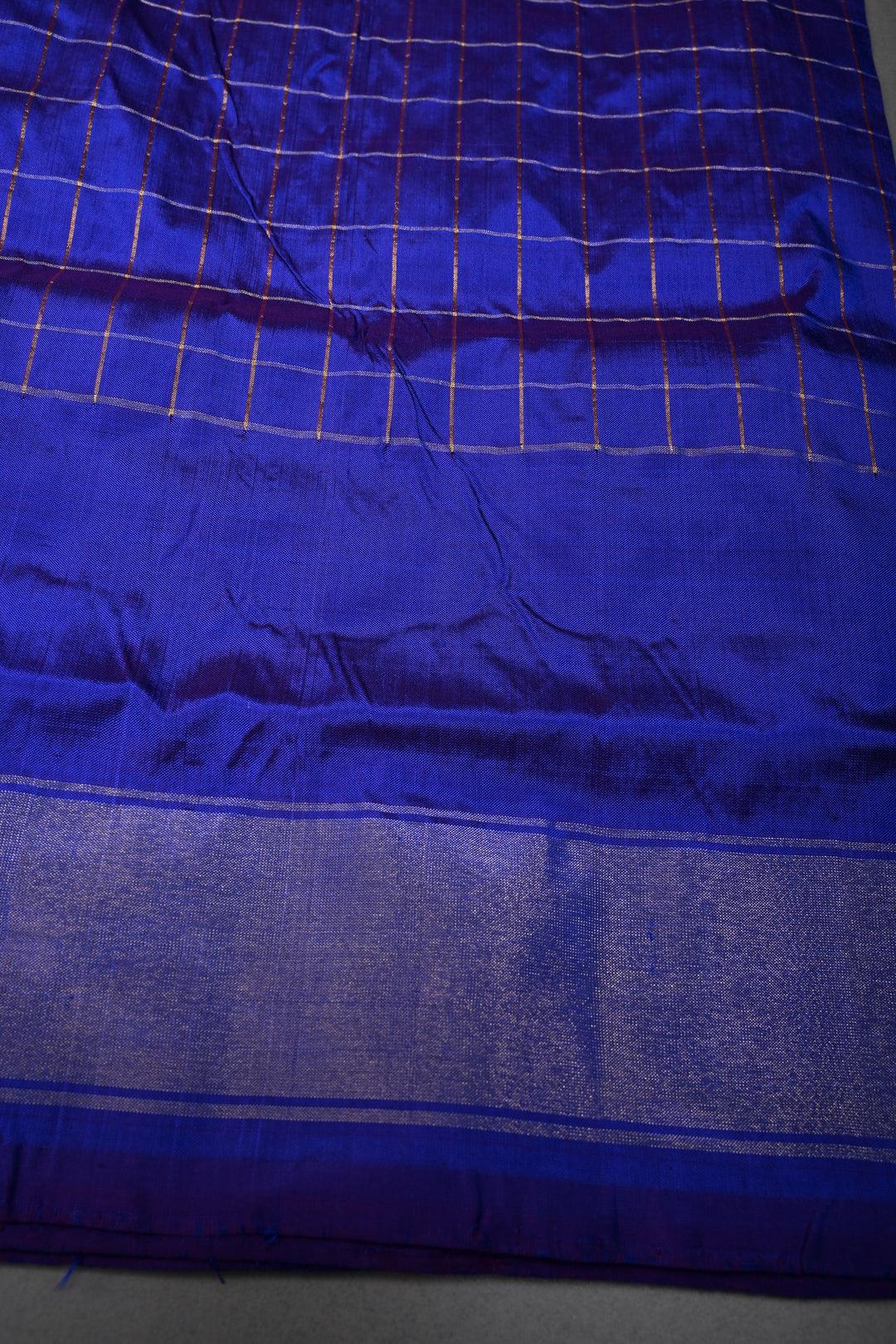 Hot Pink Checks Design on Pochampally Ikkat Pure Silk Saree with Meenakari Buttas and Contrast Panel on Tissue Border | SILK MARK CERTIFIED | SHOBITAM