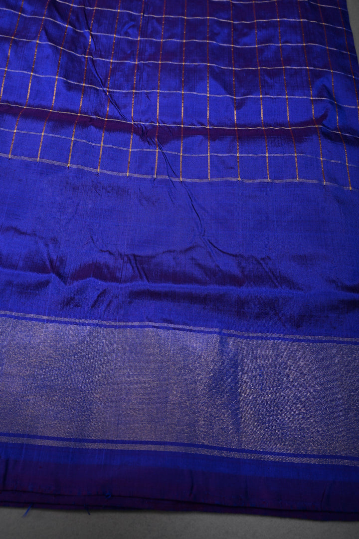 Hot Pink Checks Design on Pochampally Ikkat Pure Silk Saree with Meenakari Buttas and Contrast Panel on Tissue Border | SILK MARK CERTIFIED | SHOBITAM