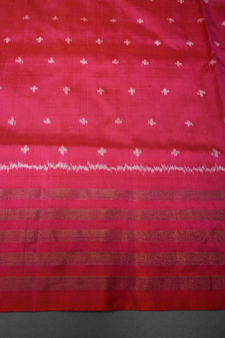 Blood Red-Orange Pochampally Ikkat Pure Silk Half and Half Saree with Multiple Panel Design and Tissue Stripes Border | SILK MARK CERTIFIED | SHOBITAM
