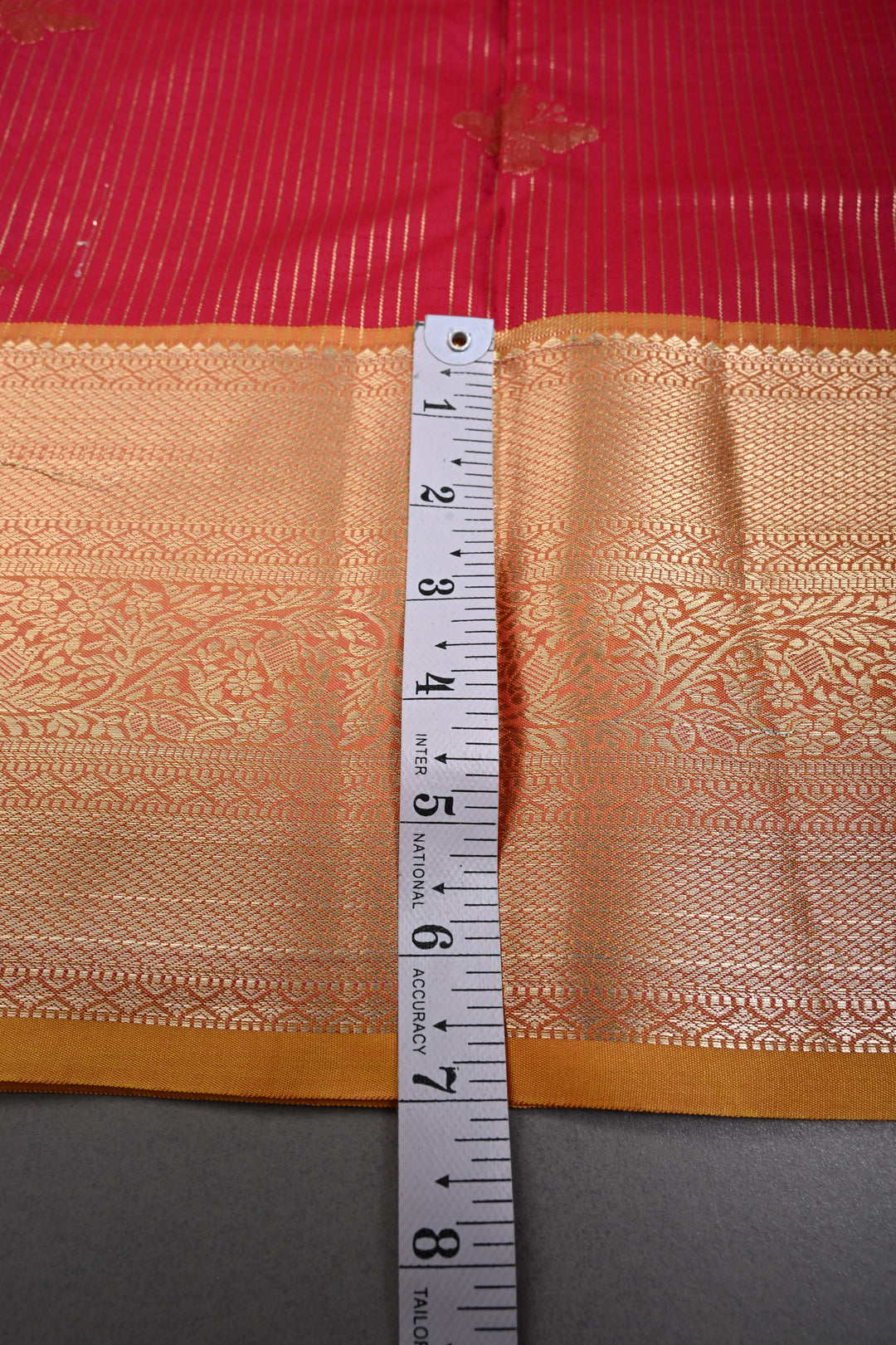 Reddish Pink Dual tone Zari Stripes on Kanjivaram Soft Semi Silk Saree with Butterfly Zari Buttas and Contrast Zari Border | SHOBITAM