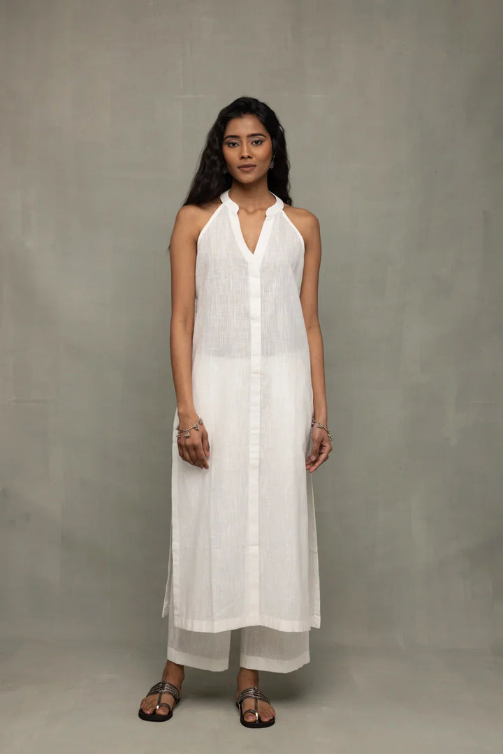 White Slub Cotton Co-Ord Set | SHOBITAM