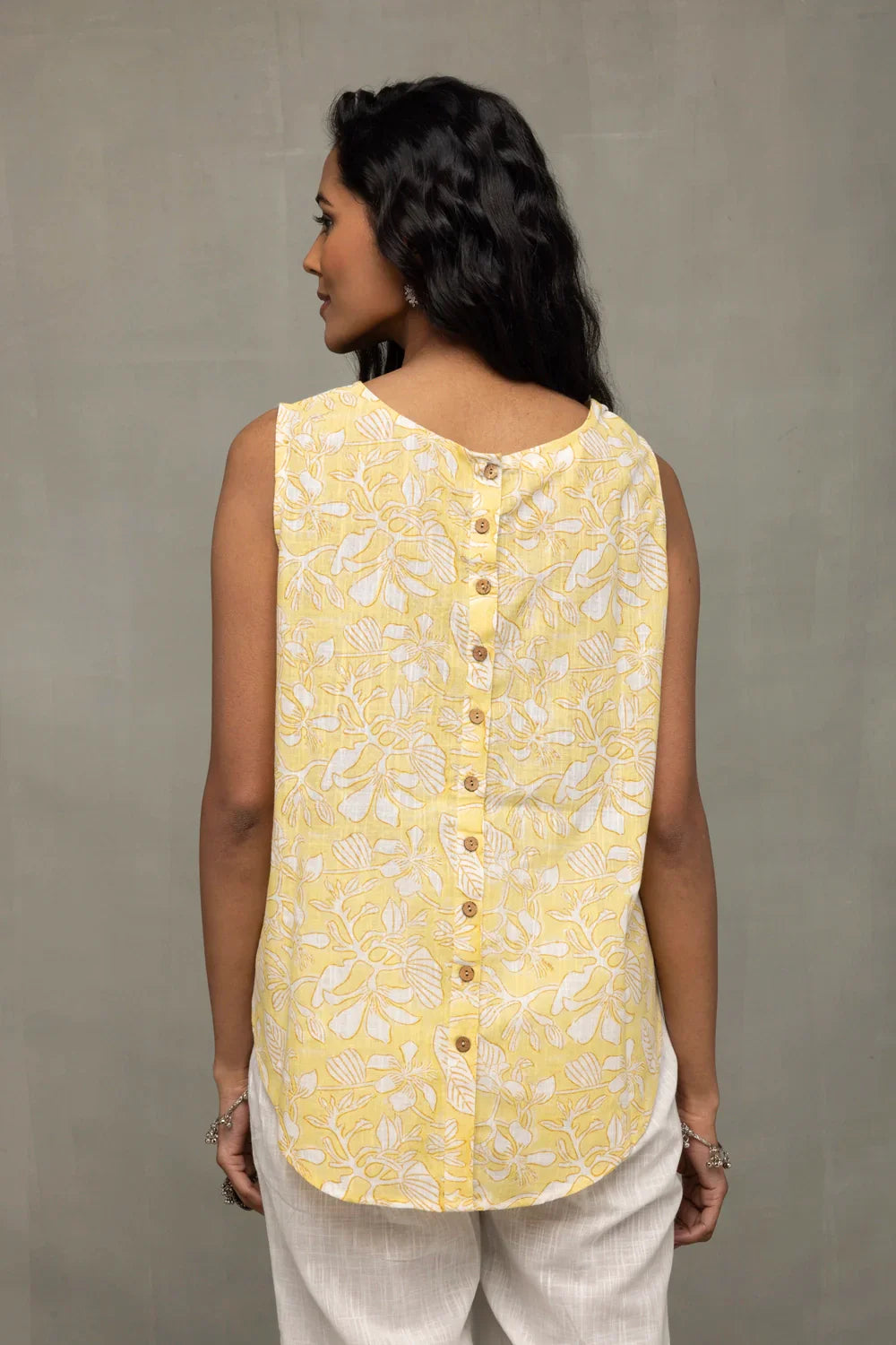 Soft Sunshine Block Print Buttoned Cotton Top | SHOBITAM