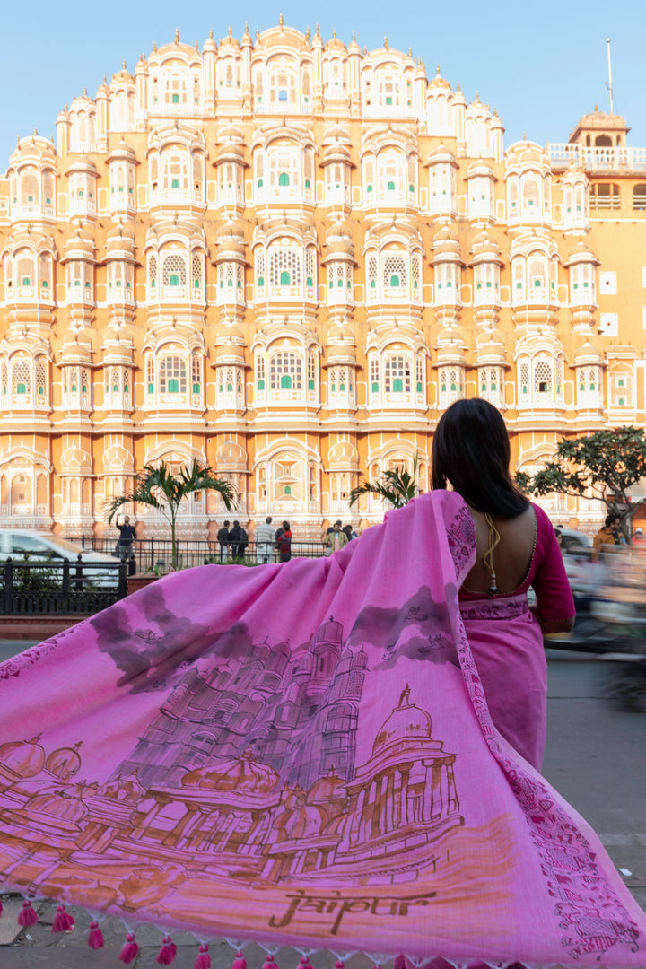 My City, My Saree - Jaipur : Designer Hand Painted Cotton Saree | SHOBITAM