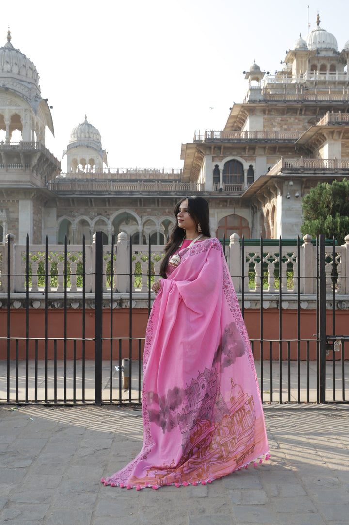My City, My Saree - Jaipur : Designer Hand Painted Cotton Saree | SHOBITAM