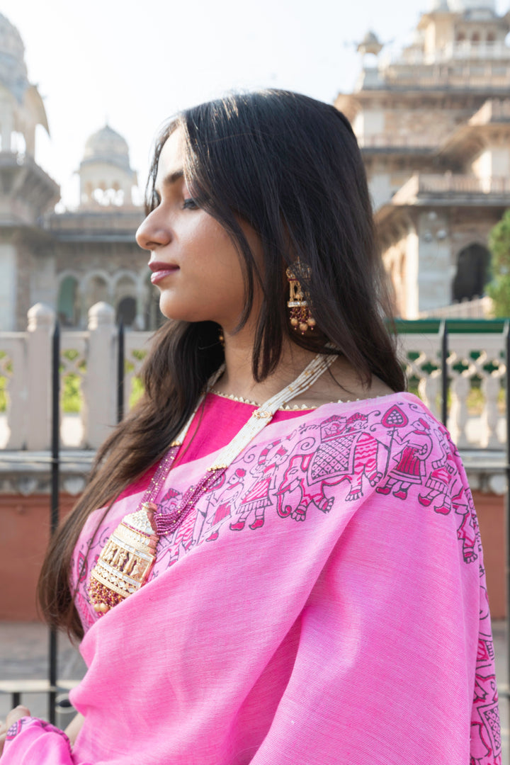 My City, My Saree - Jaipur : Designer Hand Painted Cotton Saree | SHOBITAM