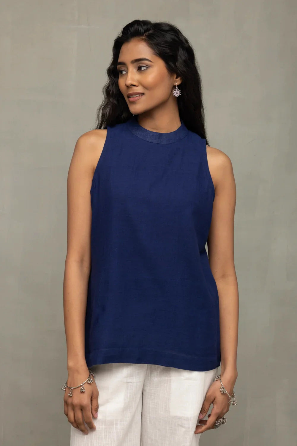 Classic Indigo Handwoven Halter Neck Top | SHOBITAM