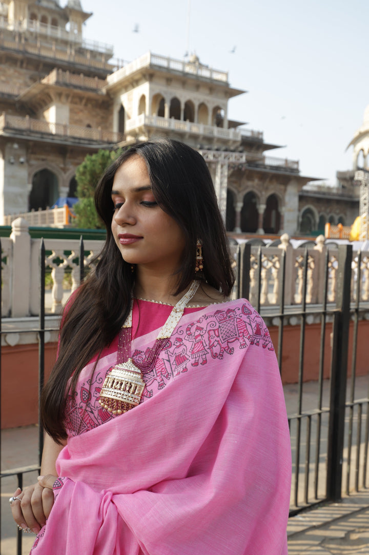 My City, My Saree - Jaipur : Designer Hand Painted Cotton Saree | SHOBITAM