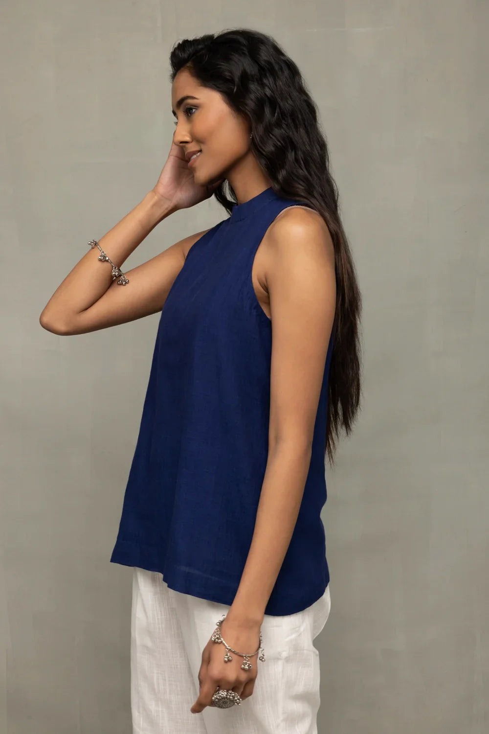 Classic Indigo Handwoven Halter Neck Top | SHOBITAM