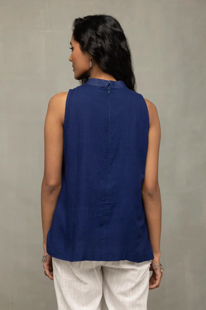 Classic Indigo Handwoven Halter Neck Top | SHOBITAM