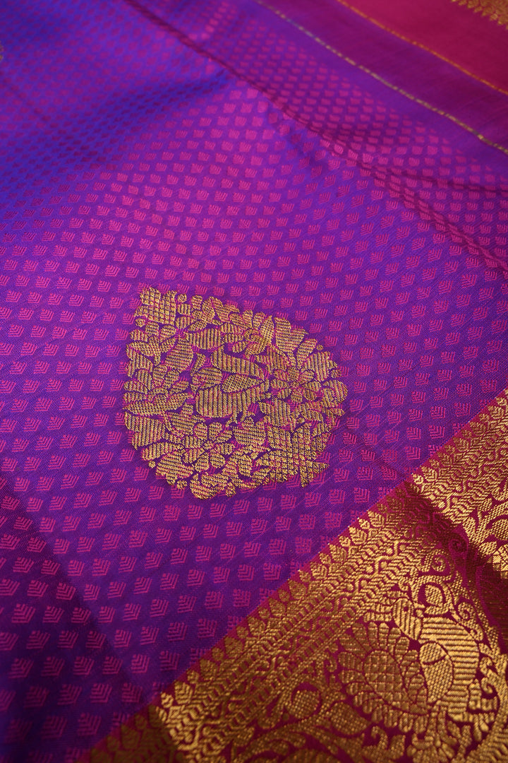 Purple Dual tone Self Brocade on Kanjivaram Pure Silk Saree with Zari Buttas and Zari Border | SILK MARK CERTIFIED | SHOBITAM