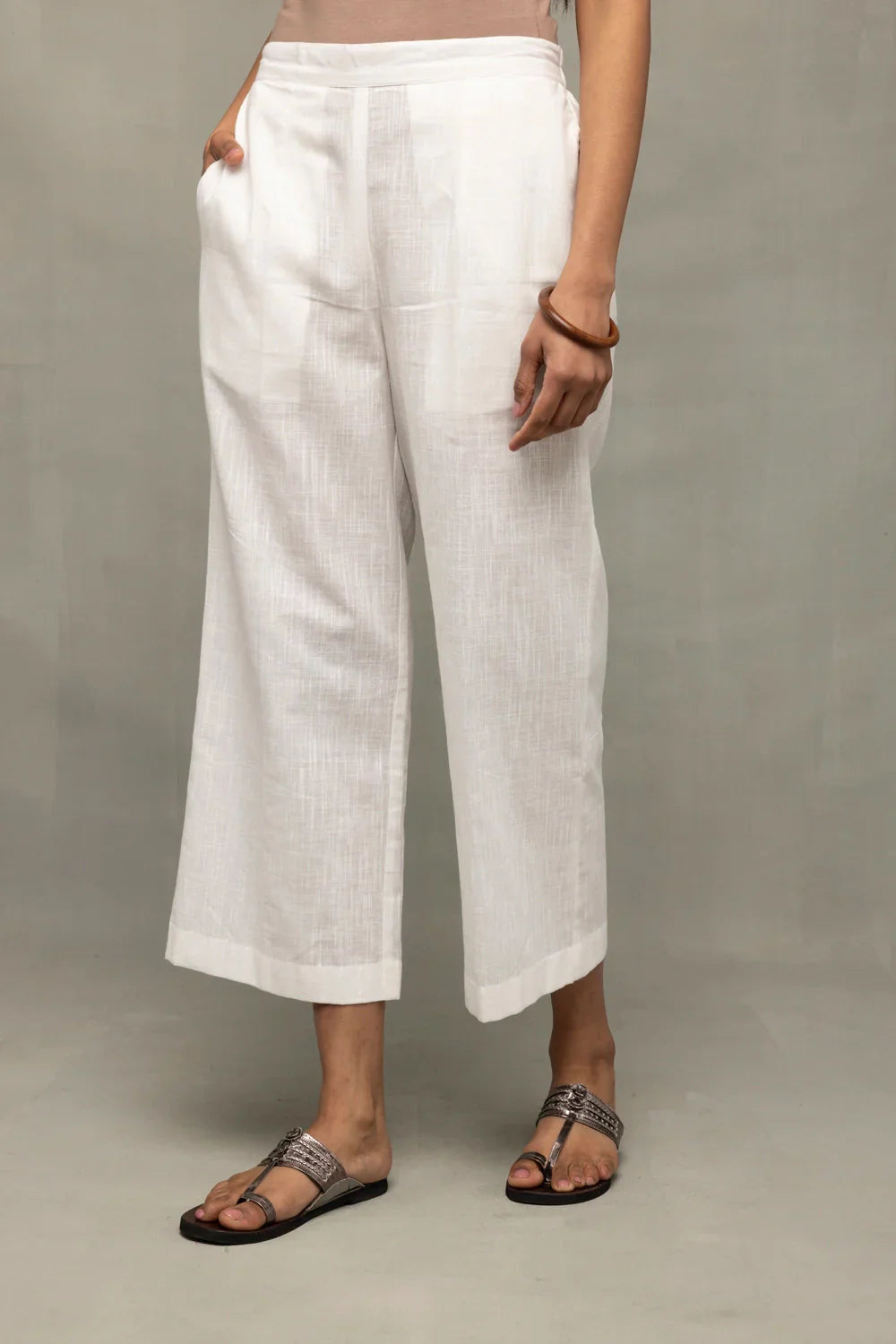 White Slub Cotton Kurta Set with Jamdani Dupatta | SHOBITAM