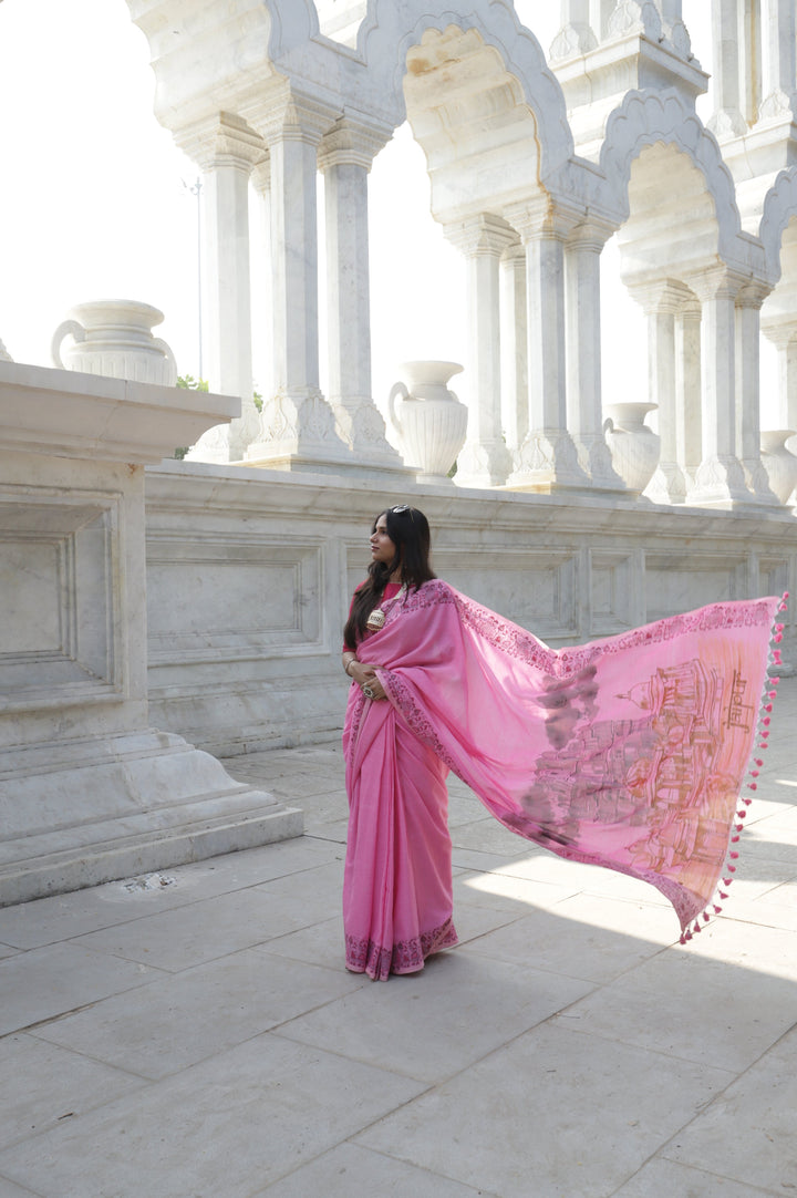 My City, My Saree - Jaipur : Designer Hand Painted Cotton Saree | SHOBITAM