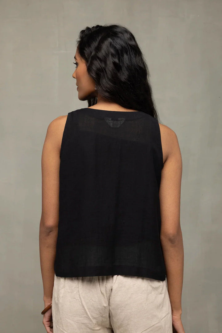 Noir Handwoven Cotton Short Top | SHOBITAM