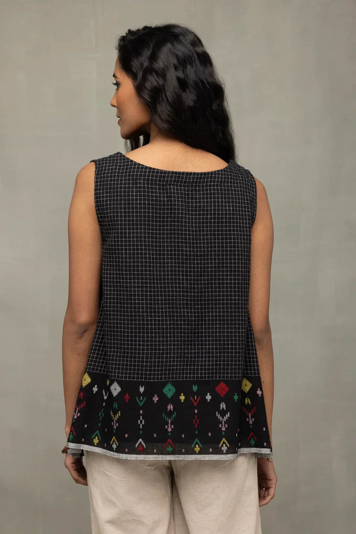 Black Checks Jamdani Top | SHOBITAM