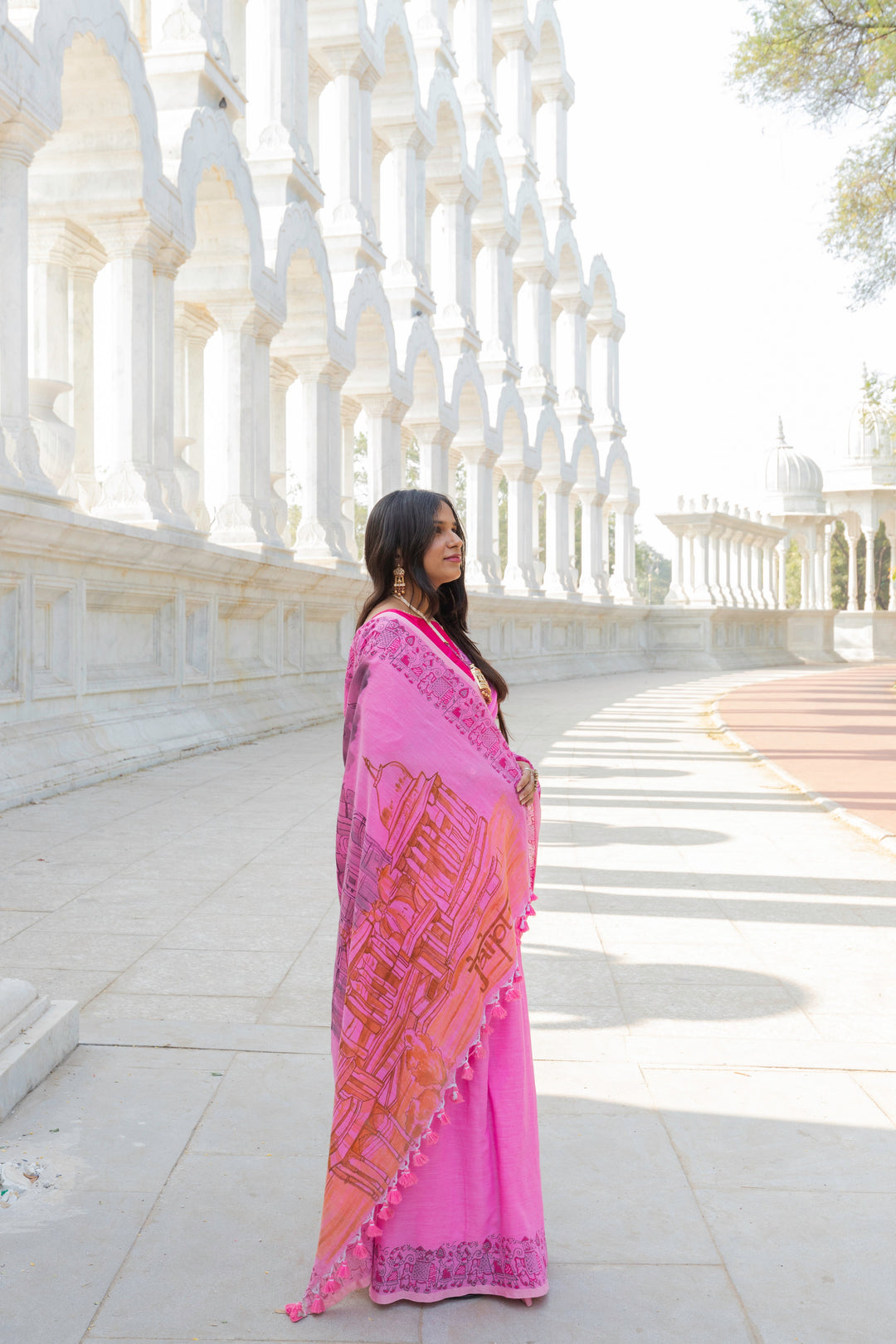 My City, My Saree - Jaipur : Designer Hand Painted Cotton Saree | SHOBITAM