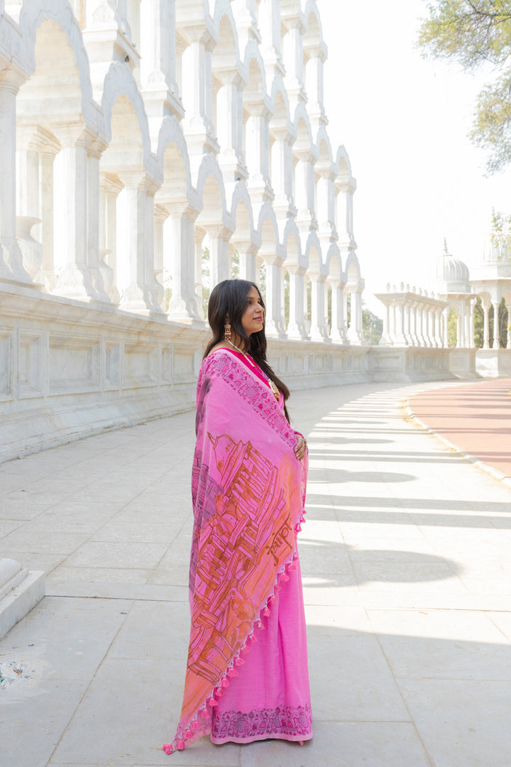 My City, My Saree - Jaipur : Designer Hand Painted Cotton Saree | SHOBITAM