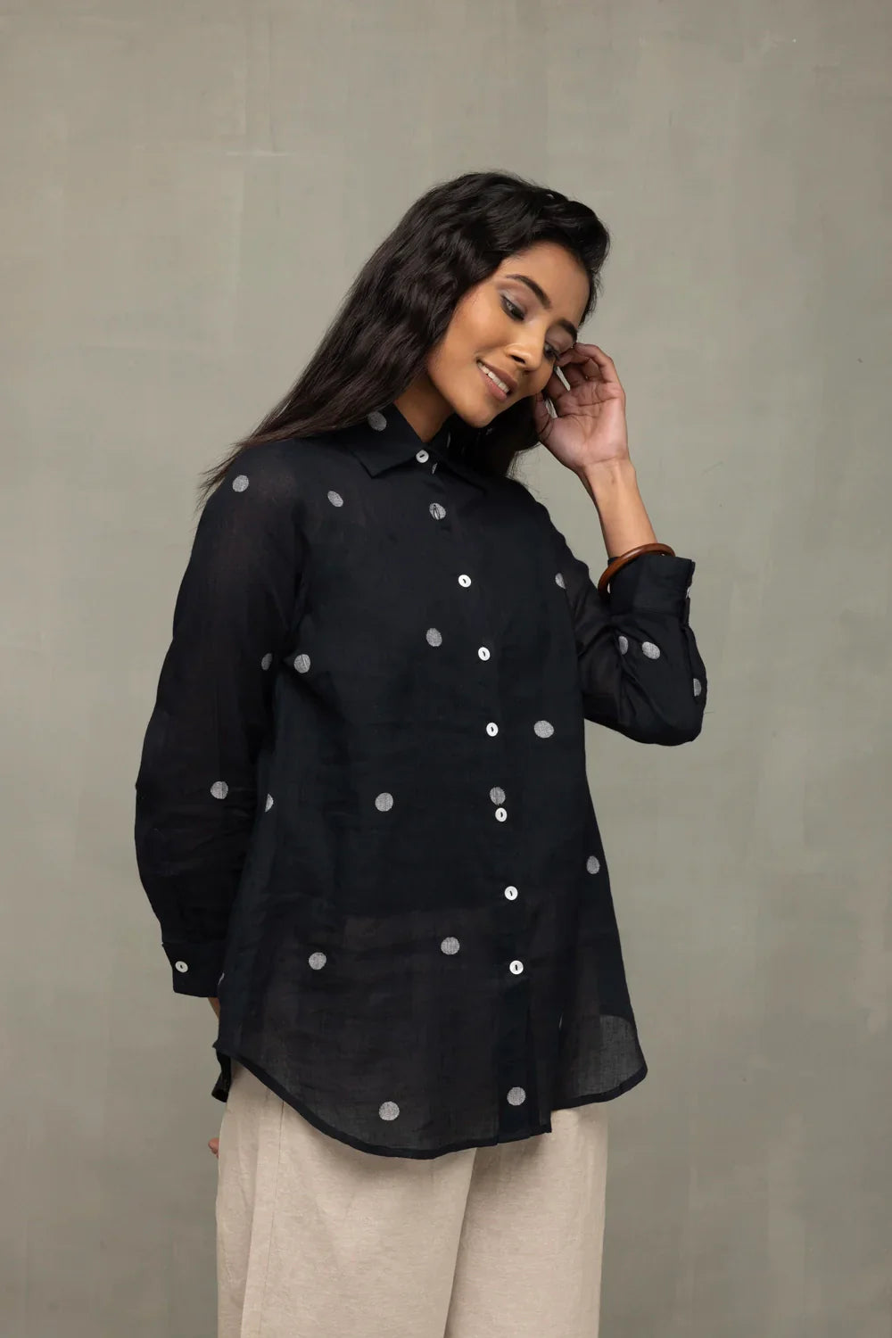 Black Polka Jamdani Shirt | SHOBITAM