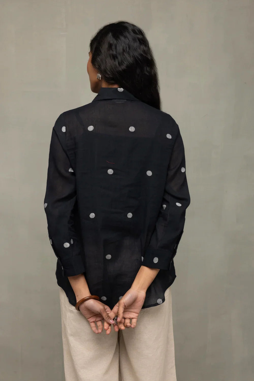 Black Polka Jamdani Shirt | SHOBITAM