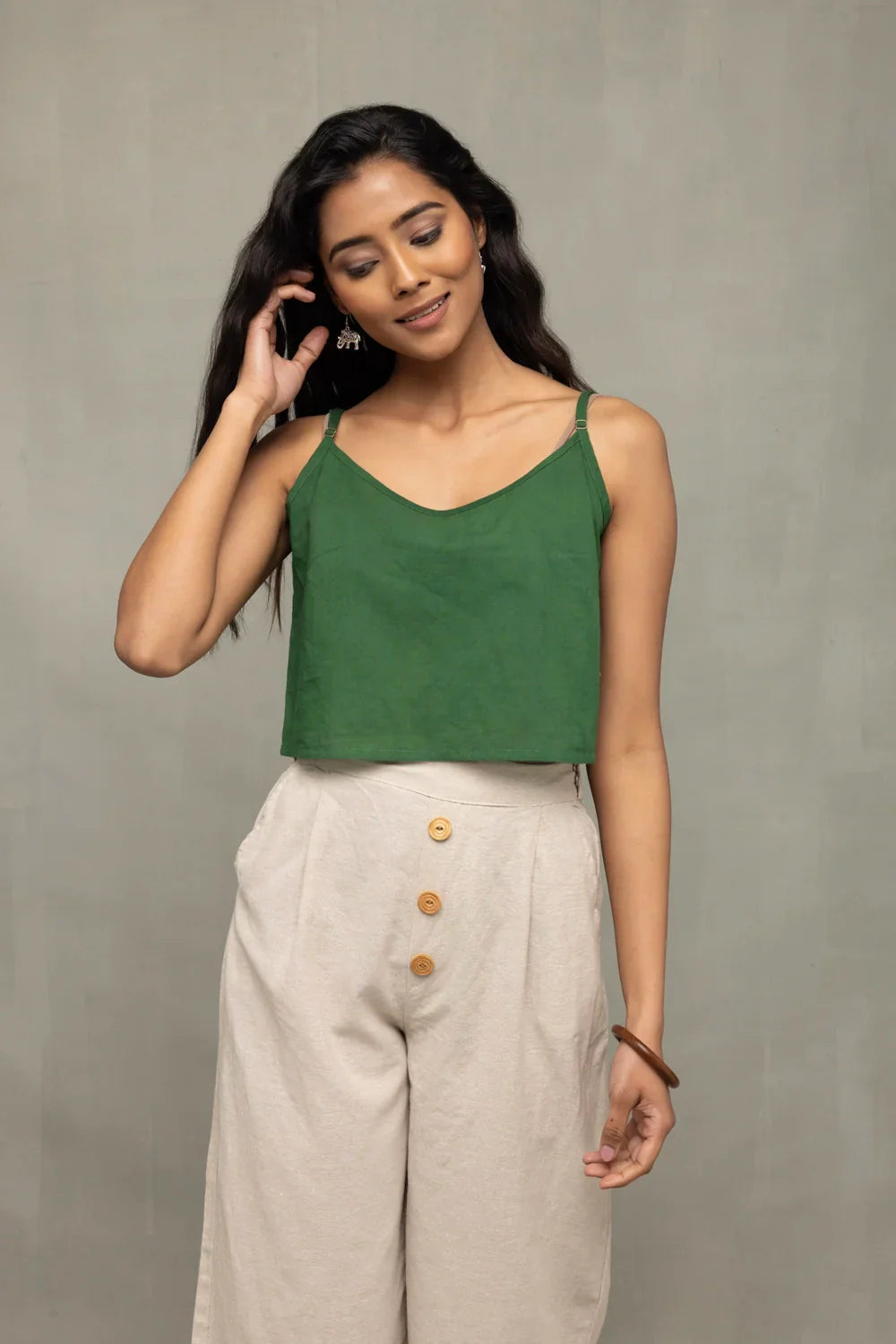 Forest Green Jamdani Top | SHOBITAM