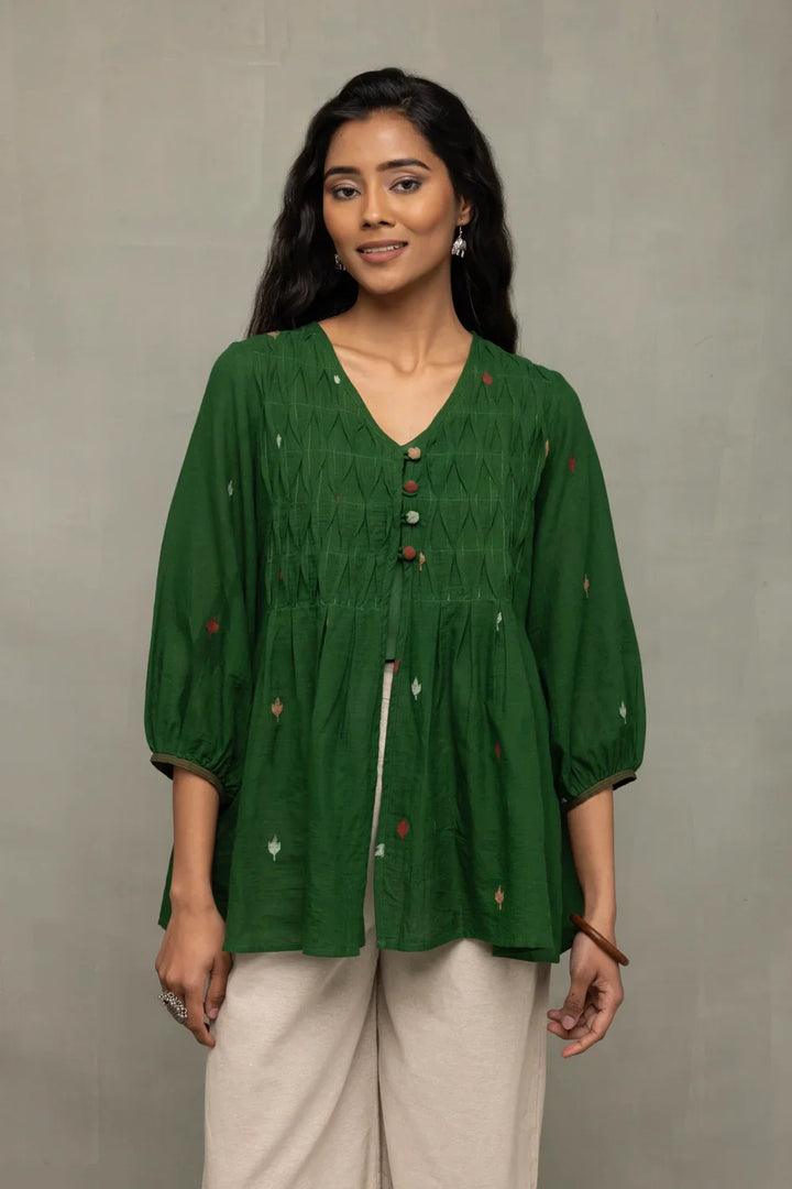 Forest Green Jamdani Top | SHOBITAM