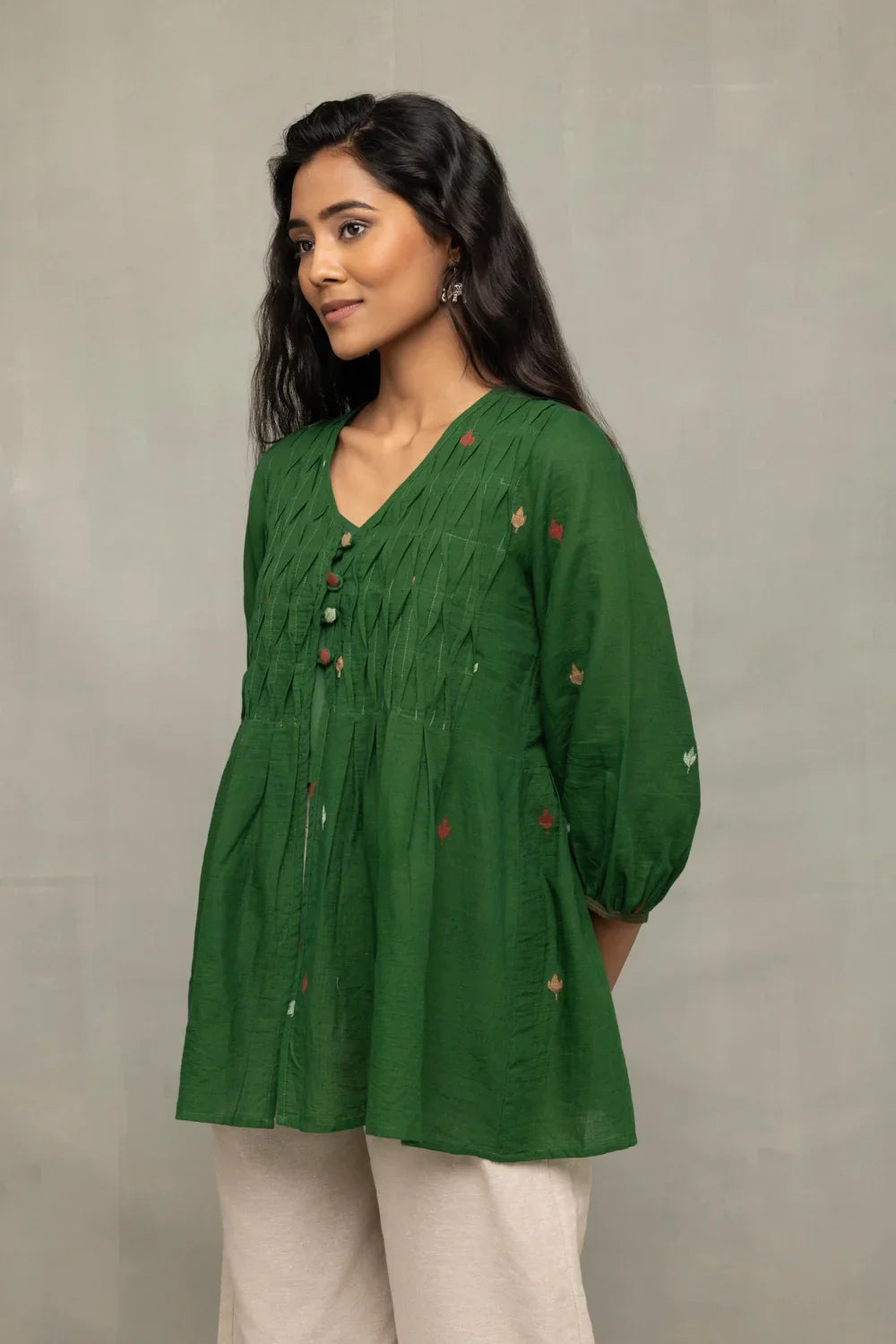 Forest Green Jamdani Top | SHOBITAM