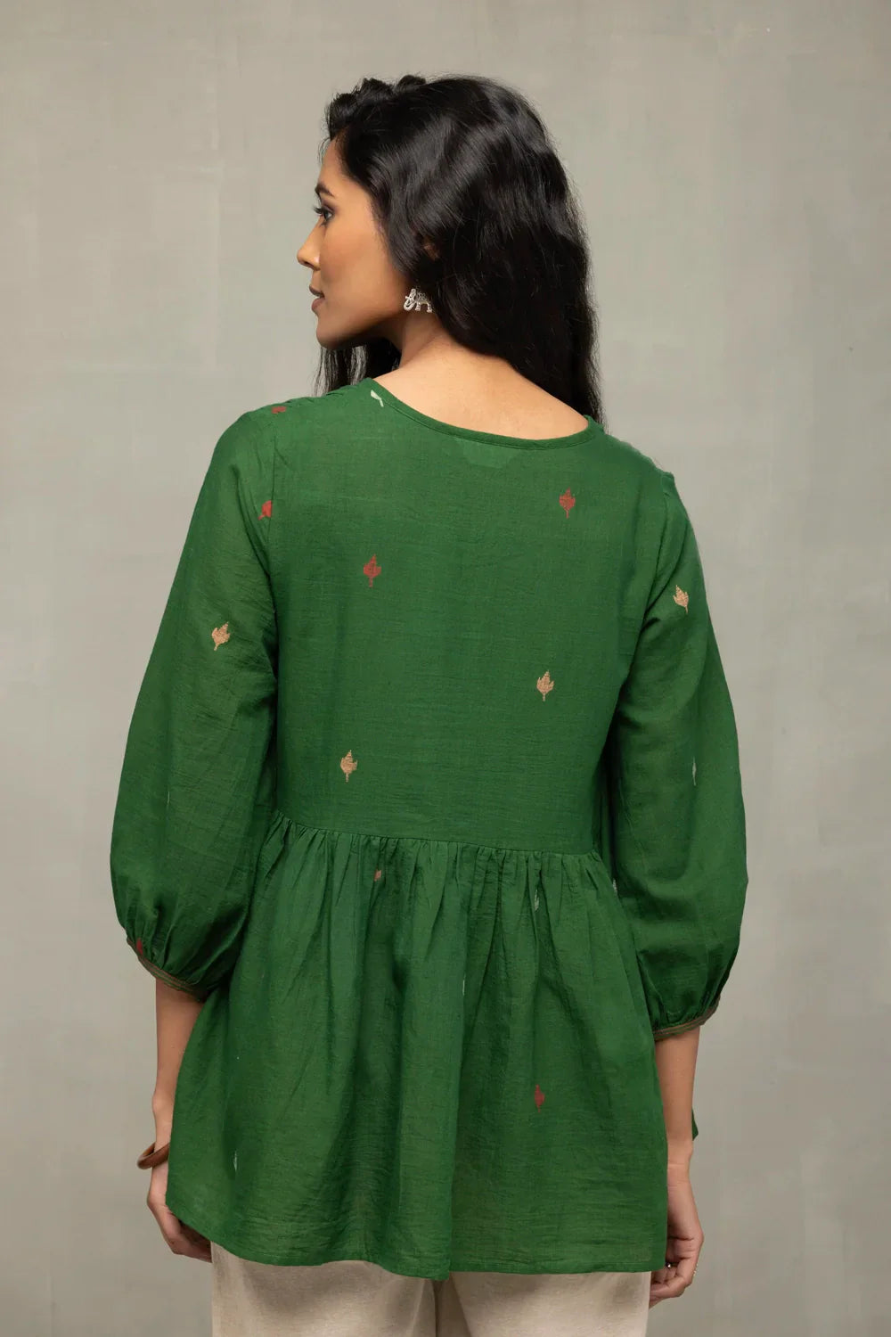 Forest Green Jamdani Top | SHOBITAM