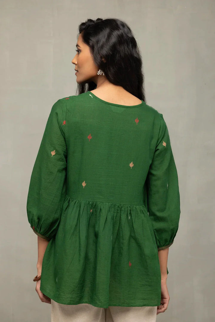 Forest Green Jamdani Top | SHOBITAM